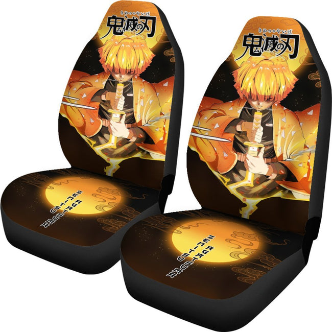 Zenitsu Demon Slayer Under The Moon Car Seat Covers Custom Anime Car Accessories-Gear Wanta