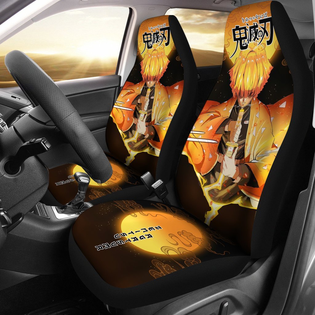 Zenitsu Demon Slayer Under The Moon Car Seat Covers Custom Anime Car Accessories-Gear Wanta