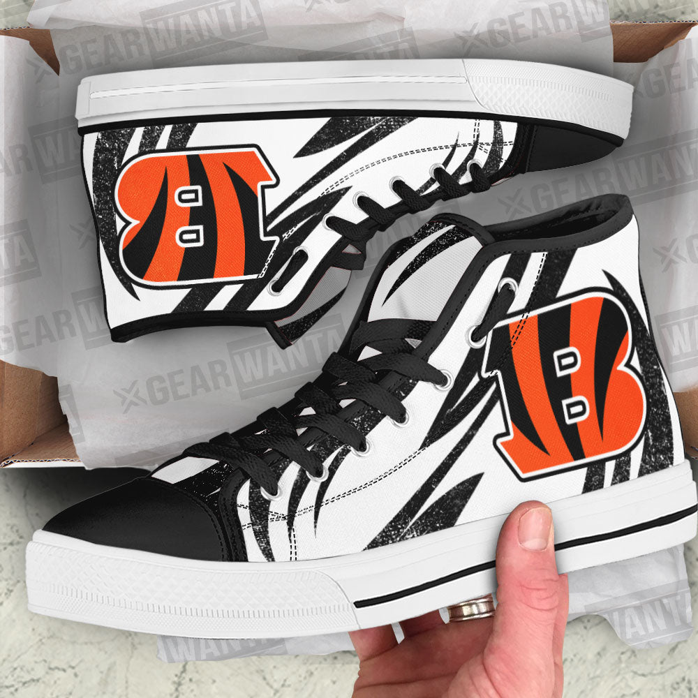 B&W Cincinnati Bengals High Top Shoes Custom Hockey Sport Sneakers-Gear Wanta